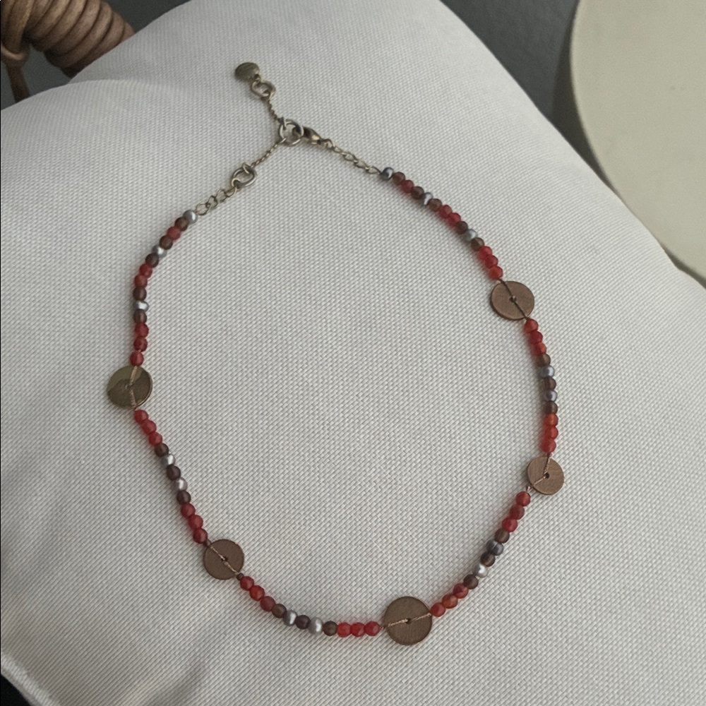Sigrid Olsen Elegant Red and Gold Beaded Necklace
